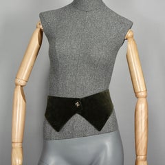 Vintage HERMES Gold Horn Moss Green Velvet Tuxedo Belt