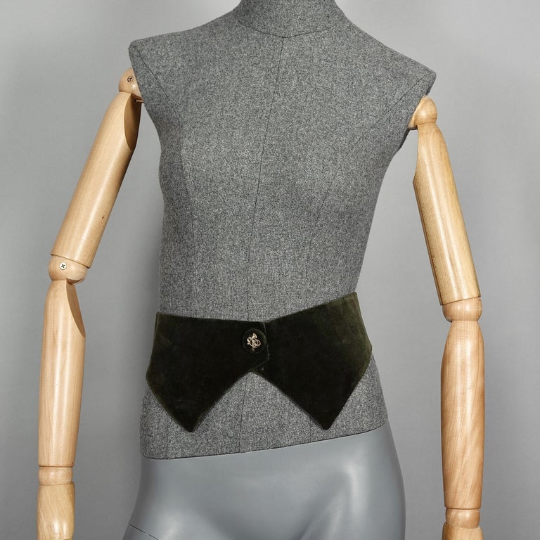 Vintage HERMES Gold Horn Moss Green Velvet Tuxedo Belt For Sale at
