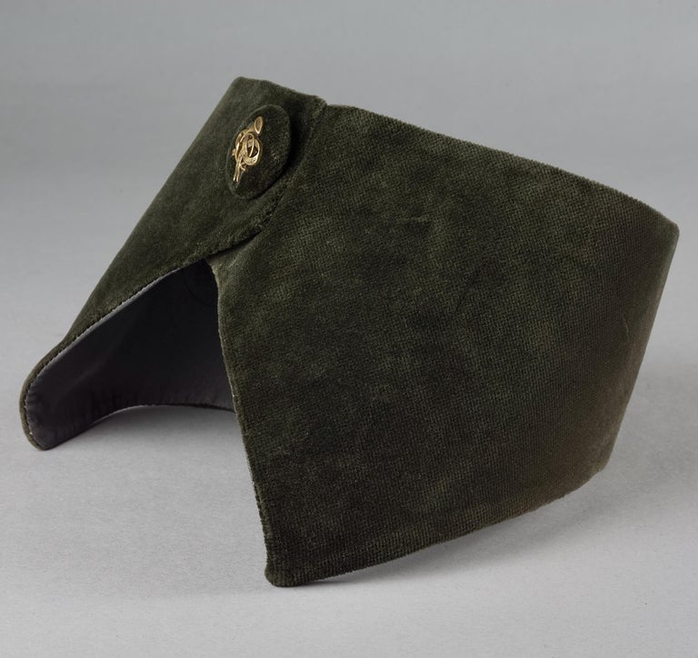 Vintage HERMES Gold Horn Moss Green Velvet Tuxedo Belt For Sale at