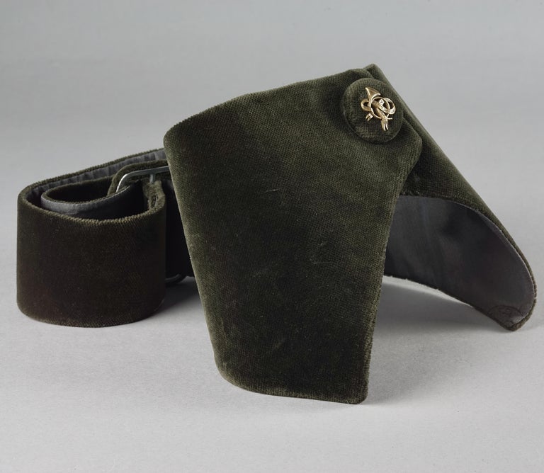 Vintage HERMES Gold Horn Moss Green Velvet Tuxedo Belt For Sale at