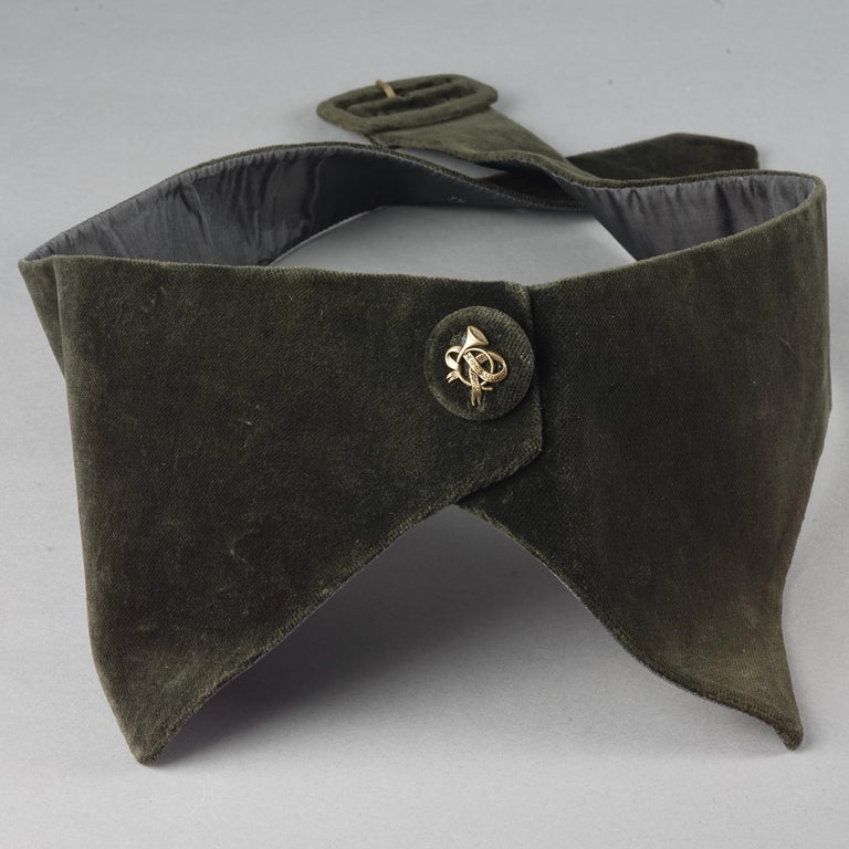 Vintage HERMES Gold Horn Moss Green Velvet Tuxedo Belt For Sale at