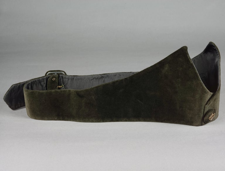 Vintage HERMES Gold Horn Moss Green Velvet Tuxedo Belt For Sale at