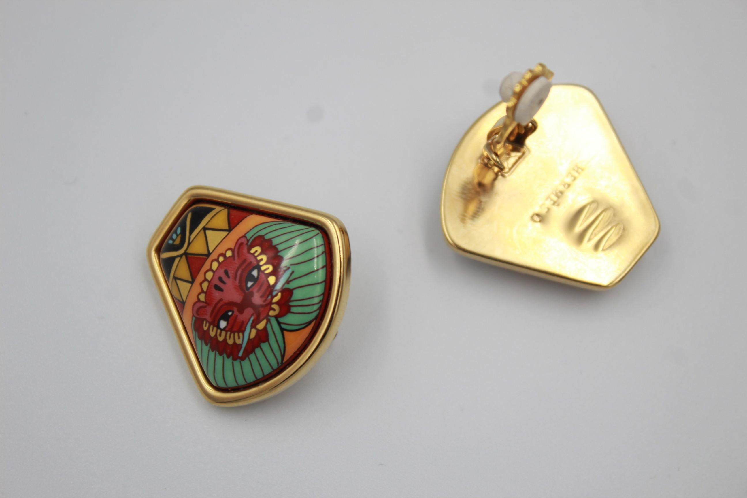 Vintage Hermes Gold Plated and Emanel Earrings In Good Condition In Paris, FR
