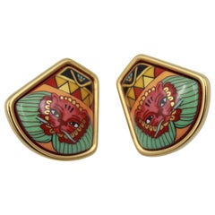 Vintage Hermes Gold Plated and Emanel Earrings