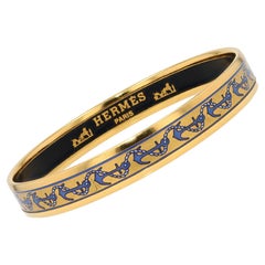 Retro Hermes Gold Plated Enamel Anchor Bangle Bracelet