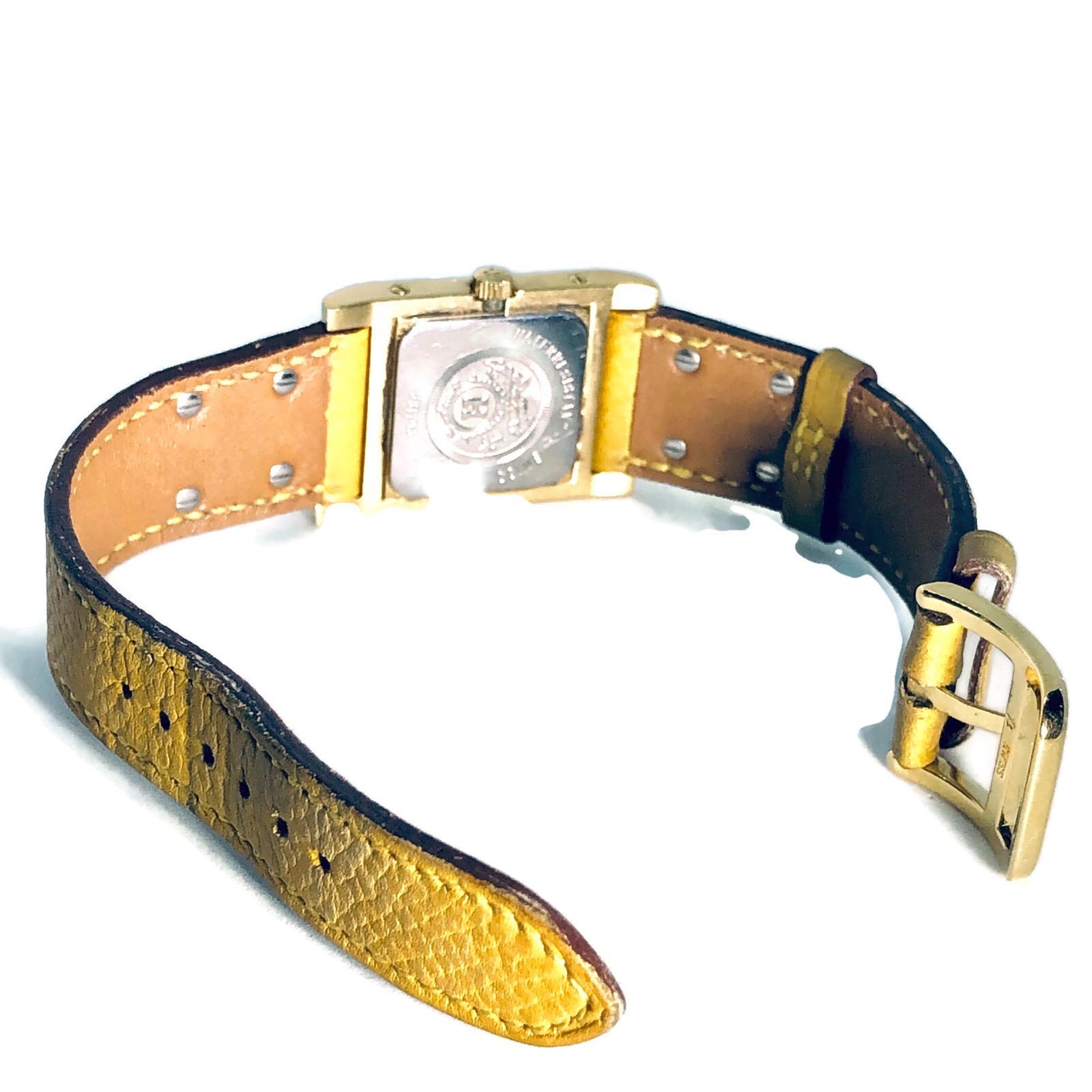 Vintage Hermes Gold Plated Medor Watch with Yellow Leather Strap For Sale 2