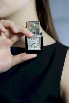 Vintage Hermes Gold & Silver Black Enamel Coral Pocket Clock