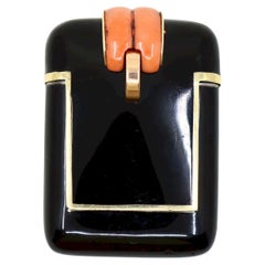 Vintage Hermes Gold & Silver Black Enamel Coral Pocket Clock