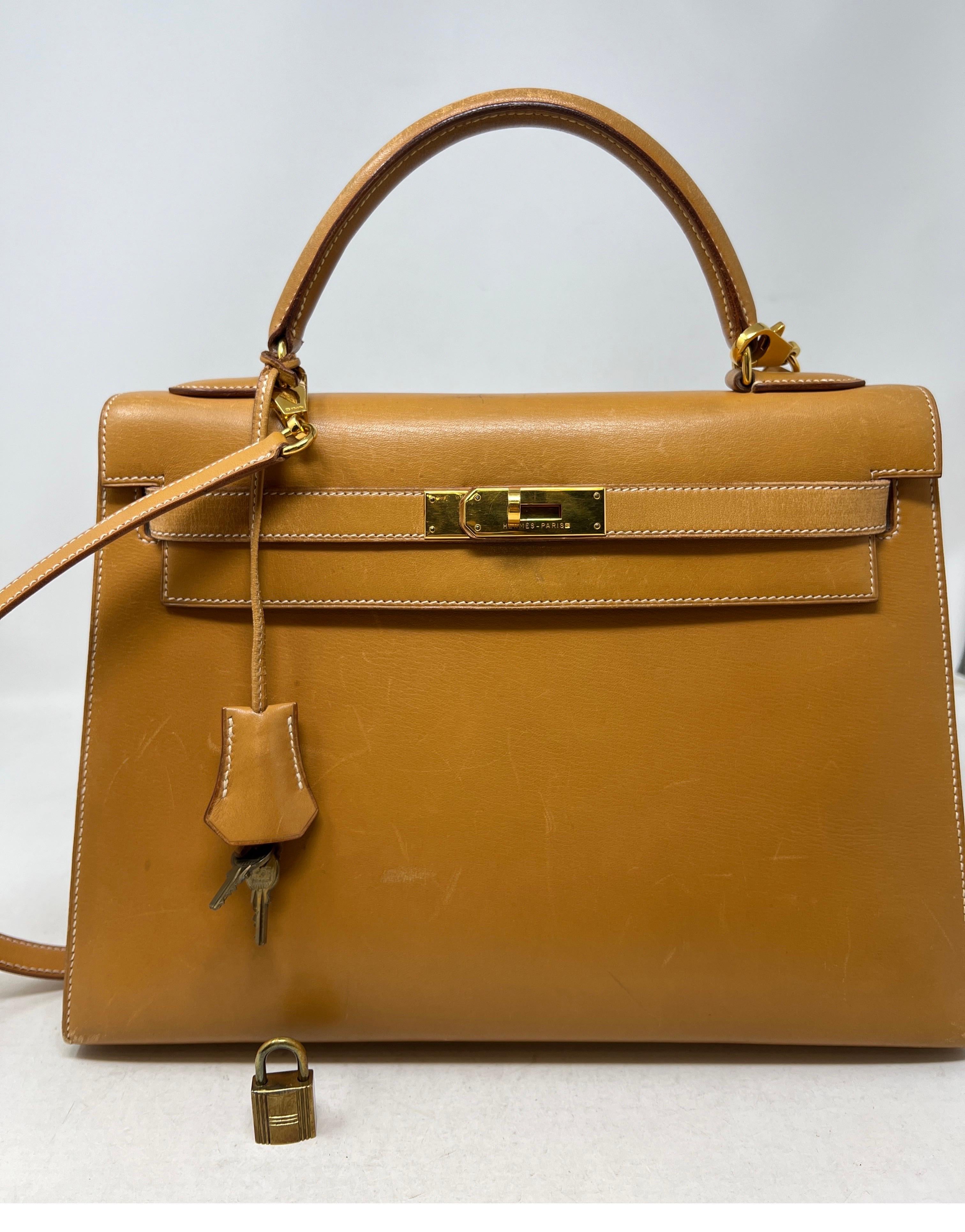 Vintage Hermes Gold Tan Kelly 32 Tasche 11