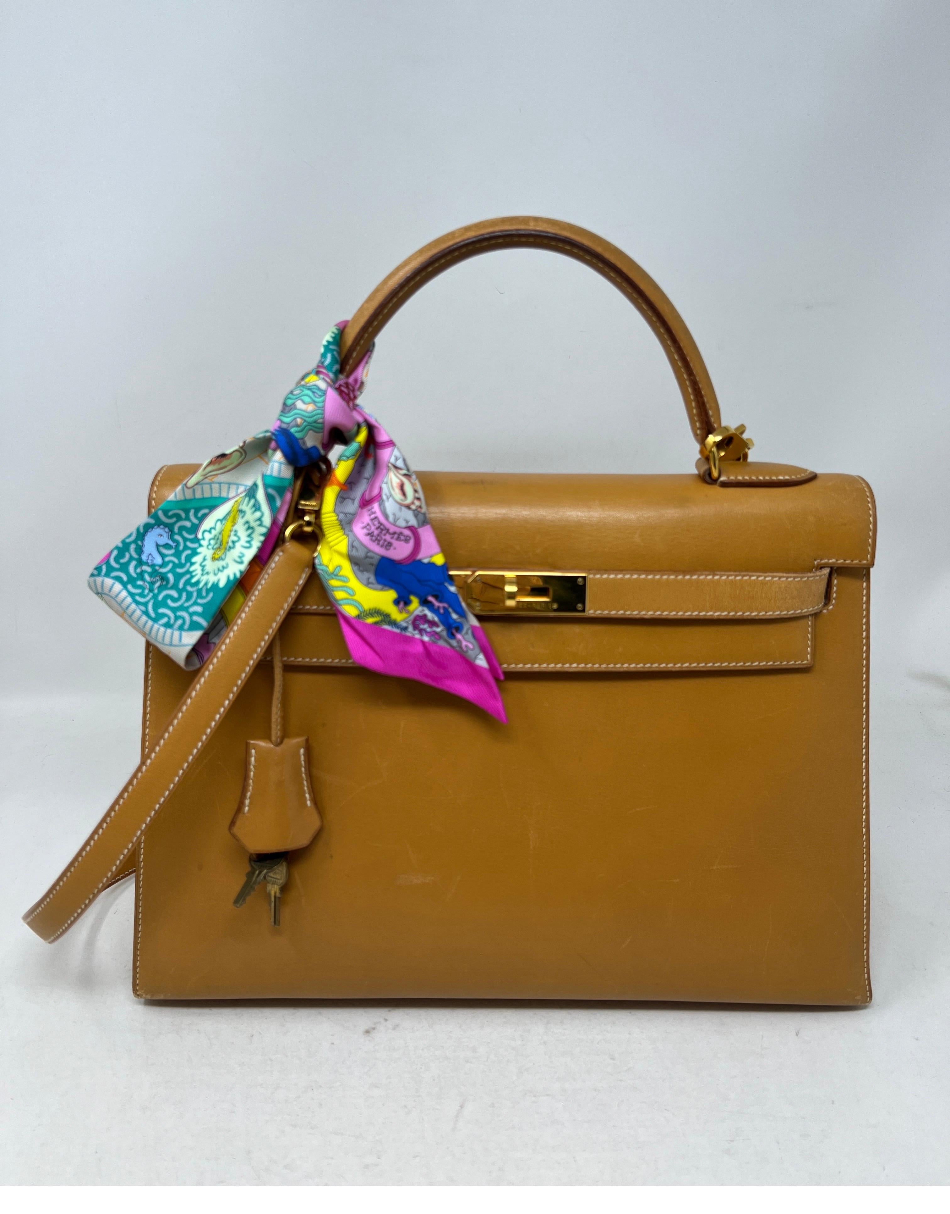 Vintage Hermes Gold Tan Kelly 32 Tasche 12