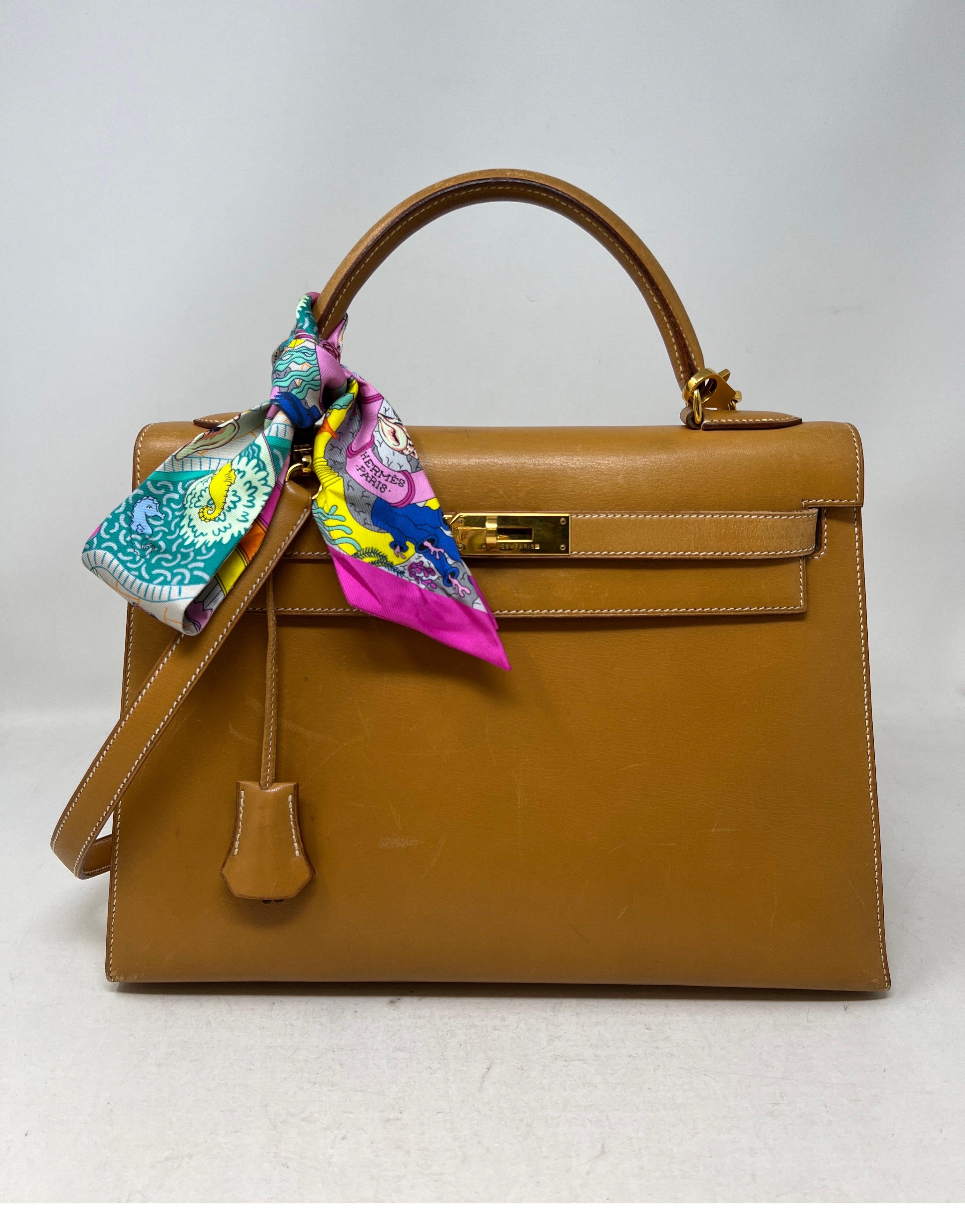 Vintage Hermes Gold Tan Kelly 32 Tasche 13