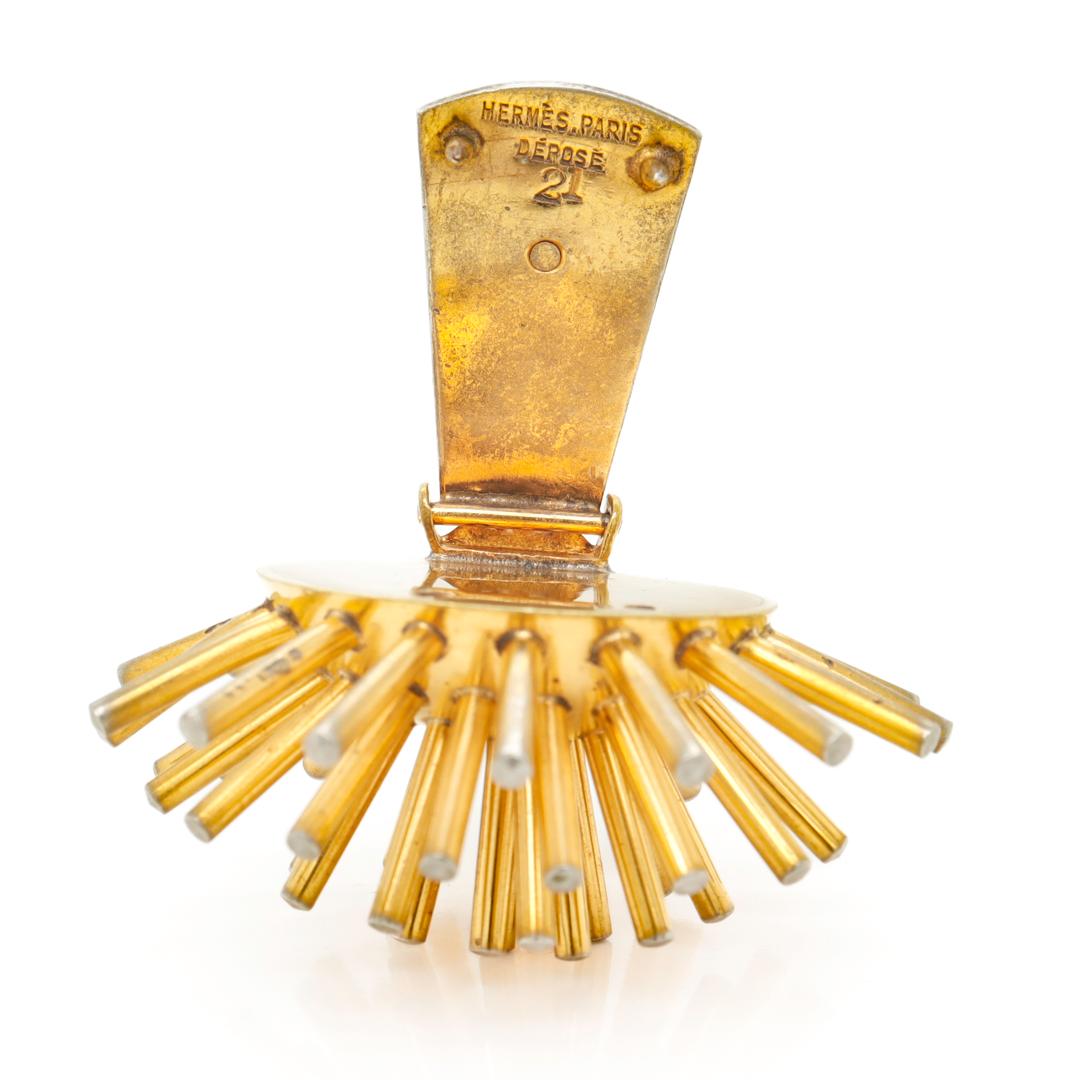 Vintage Hermes Gold gewaschenes Silber Sputnik-Stil Mantel Clip oder Brosche im Angebot 6