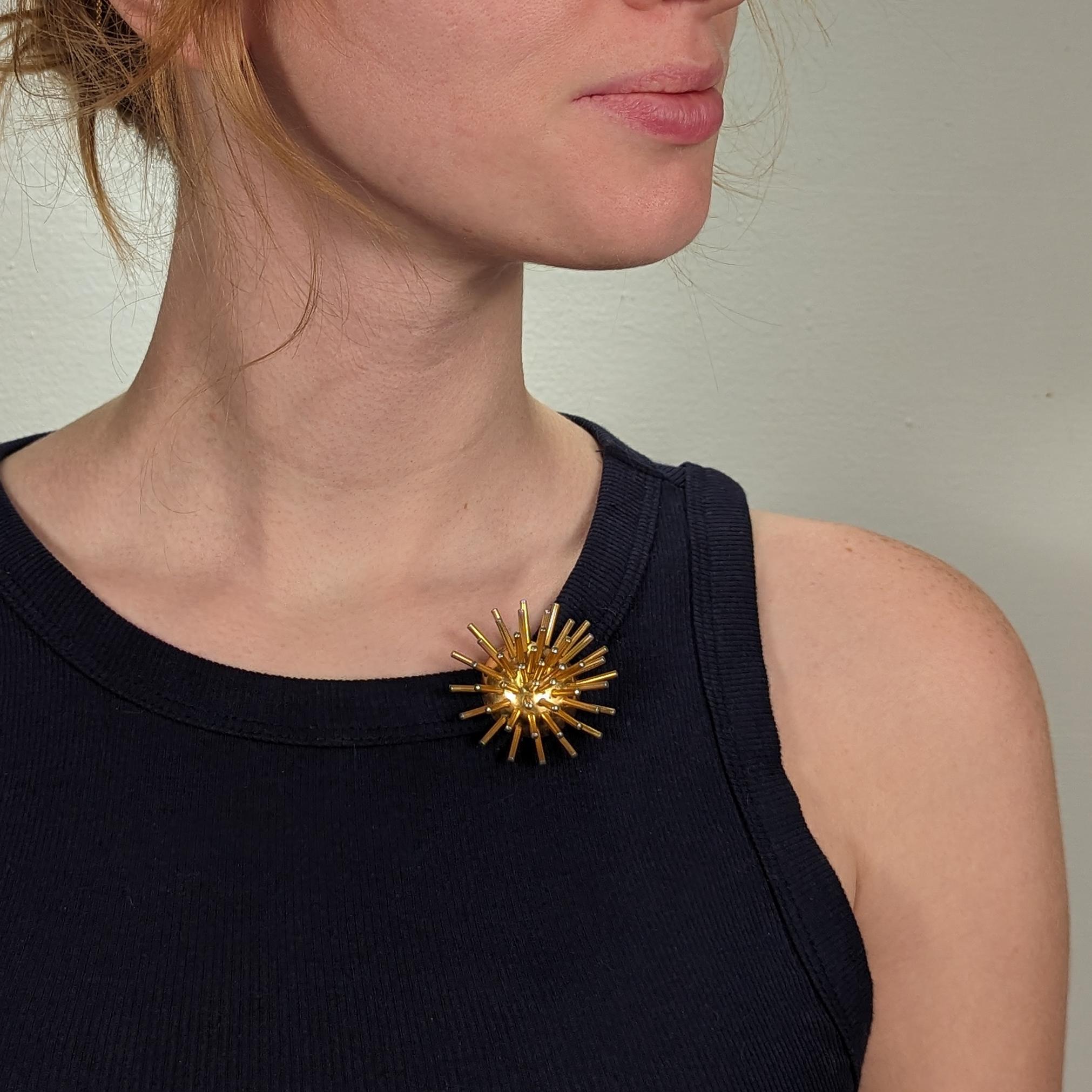 Vintage Hermes Gold Washed Silver Sputnik Style Coat Clip or Brooch For Sale 9