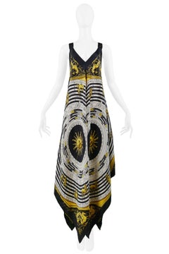 Vintage Hermes Gold Zodiac Print Scarf Maxi Dress