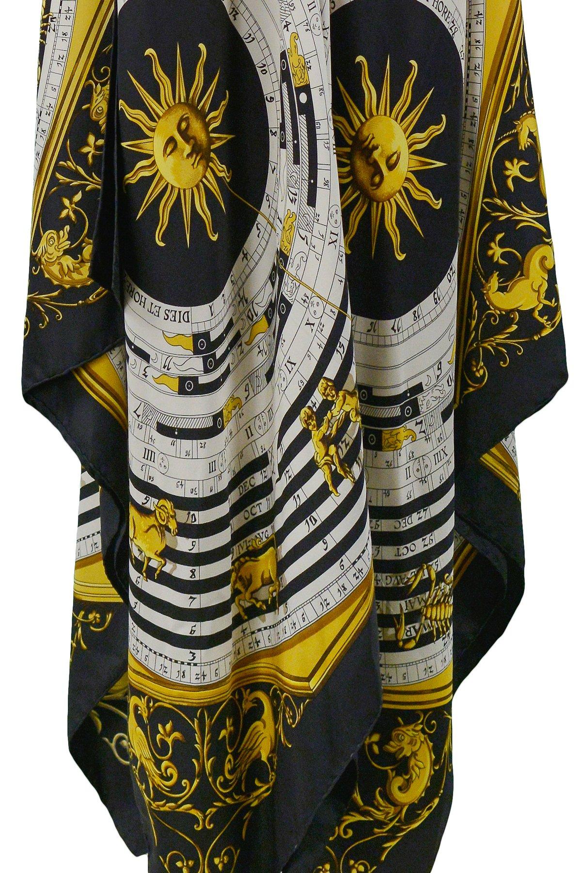 Vintage Hermes Gold Zodiac Print Scarf Maxi Dress In Excellent Condition For Sale In Los Angeles, CA