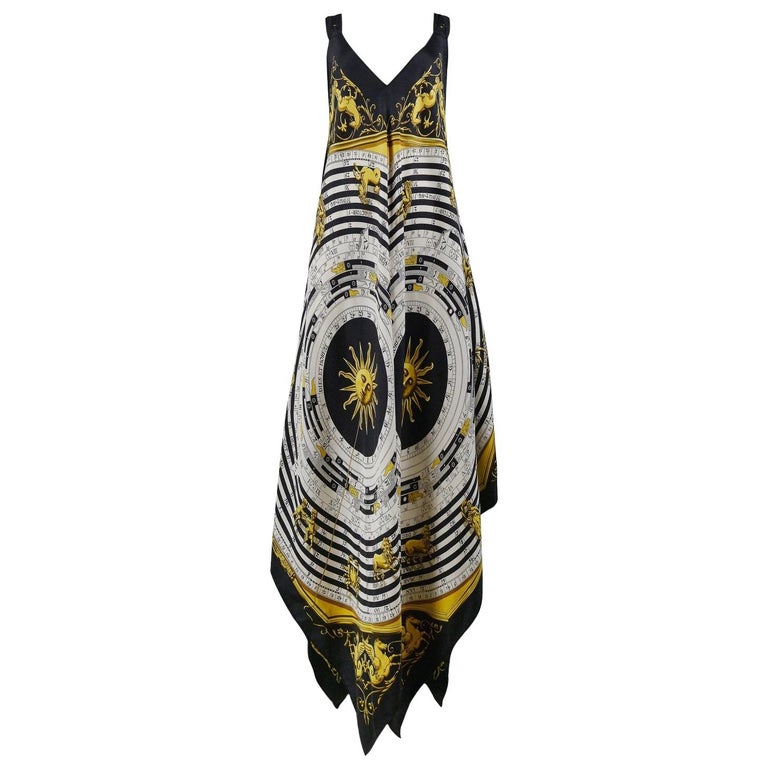 Vintage Hermes Gold Zodiac Print Scarf Maxi Dress For Sale at 1stDibs |  scarf dress pattern, vintage hermes dress, vintage scarf dress