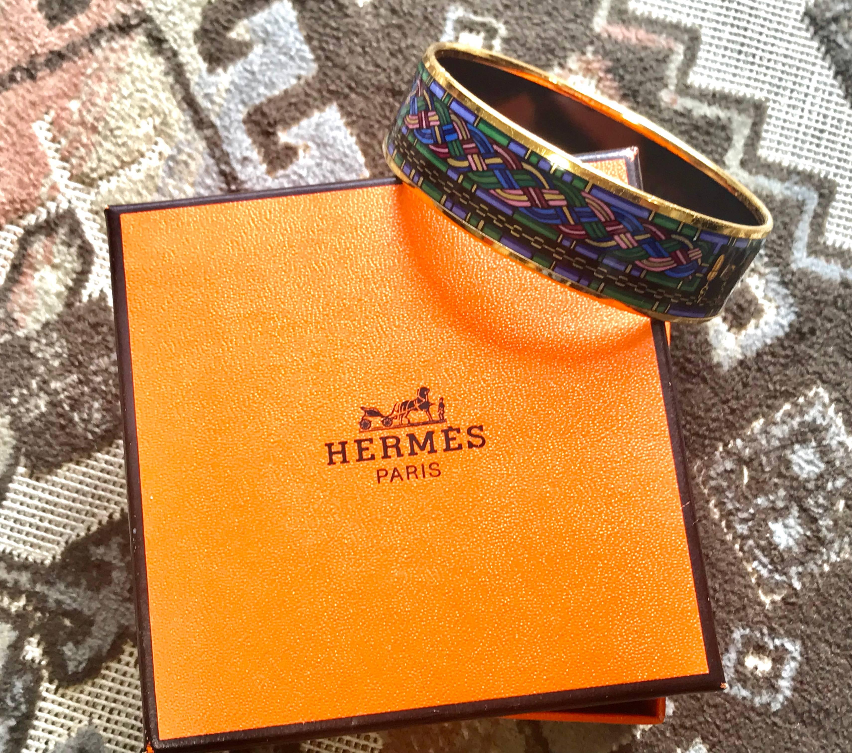 Vintage Hermes golden enamel, cloisonne bangle, bracelet. Multicolor.  For Sale 5