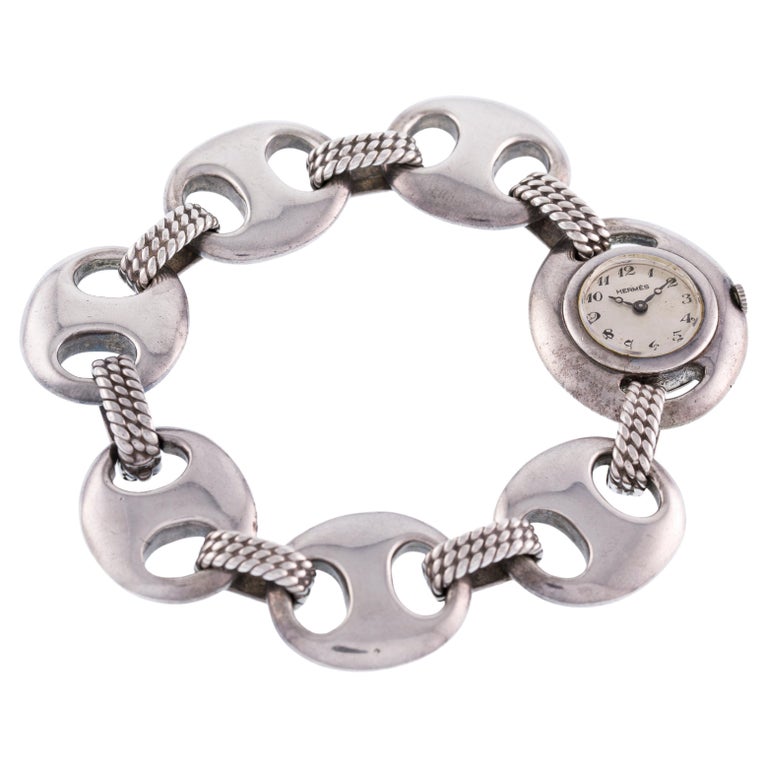 Vintage Hermès "Grain De Cafè" Lady Wrist Watch, Silver Design Bracelet For  Sale at 1stDibs