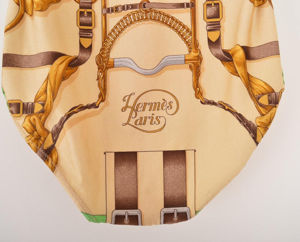 Vintage Hermès 'Grand Manège' Scarf Print Baroque Bathing Suit Swimming Costume For Sale 3