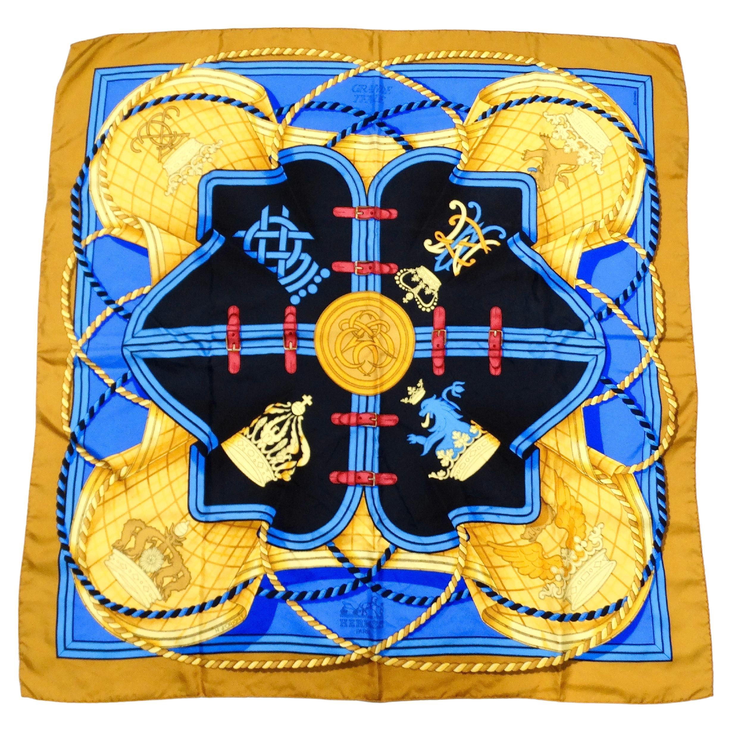 Vintage Hermes "Grand Tenue" Multicolor Print Silk Scarf For Sale
