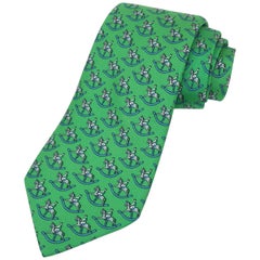 Vintage Hermes Green Silk Men's Necktie With Novelty Rocking Horse Print