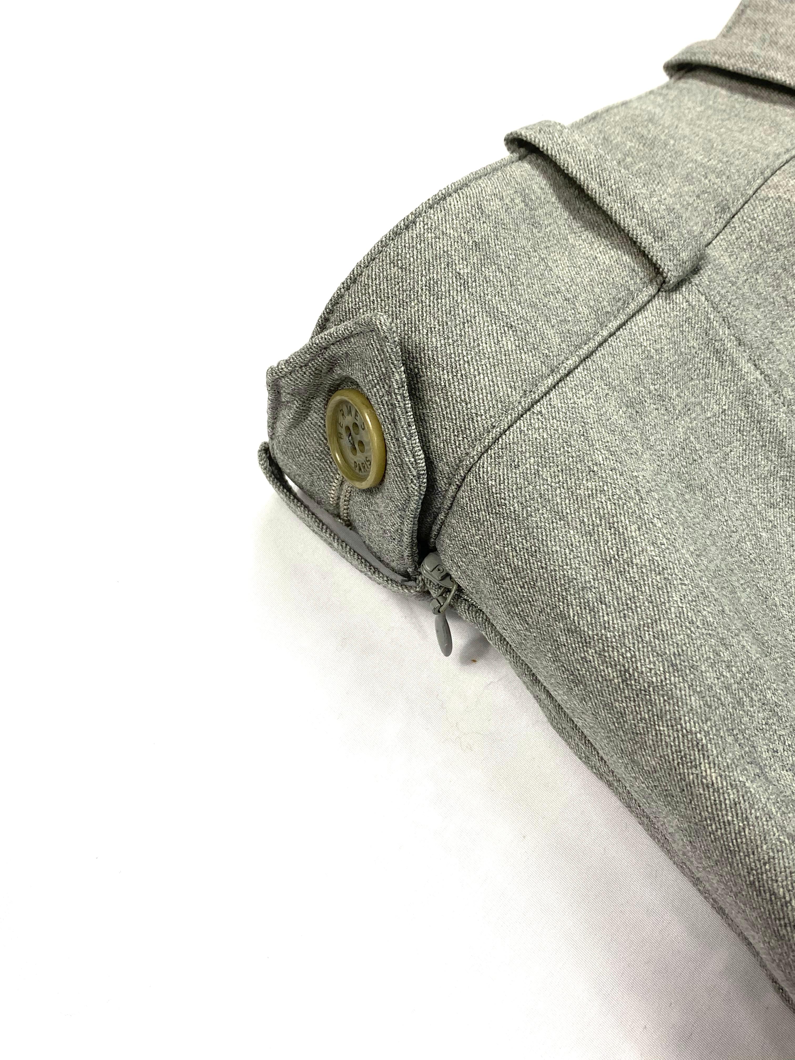 Hermès - Pantalon legging skinny en laine gris vintage équitation, taille 38 en vente 1