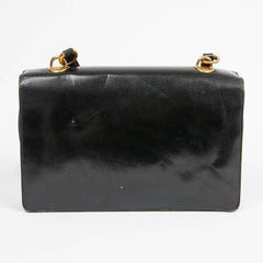 Vintage Hermes "Half Moon" Black Box Calf Bag 1950