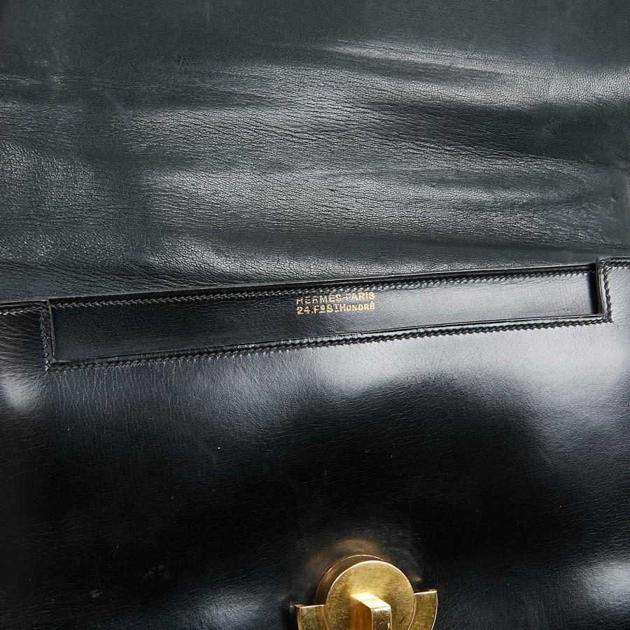 Vintage Hermes „Halbmond“ Schwarze Box Kalbstasche 1950 3