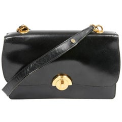 Vintage Hermes "Half Moon" Black Box Calf Bag 1950