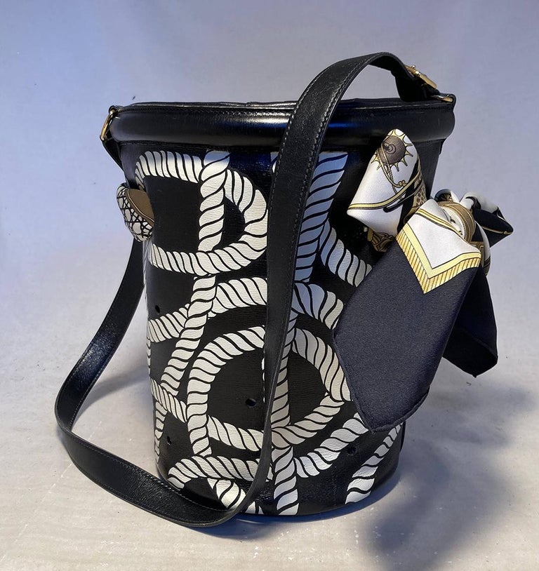 OOAK Vintage Hermes Hand Painted Ropes Bucket Bag For Sale at 1stDibs