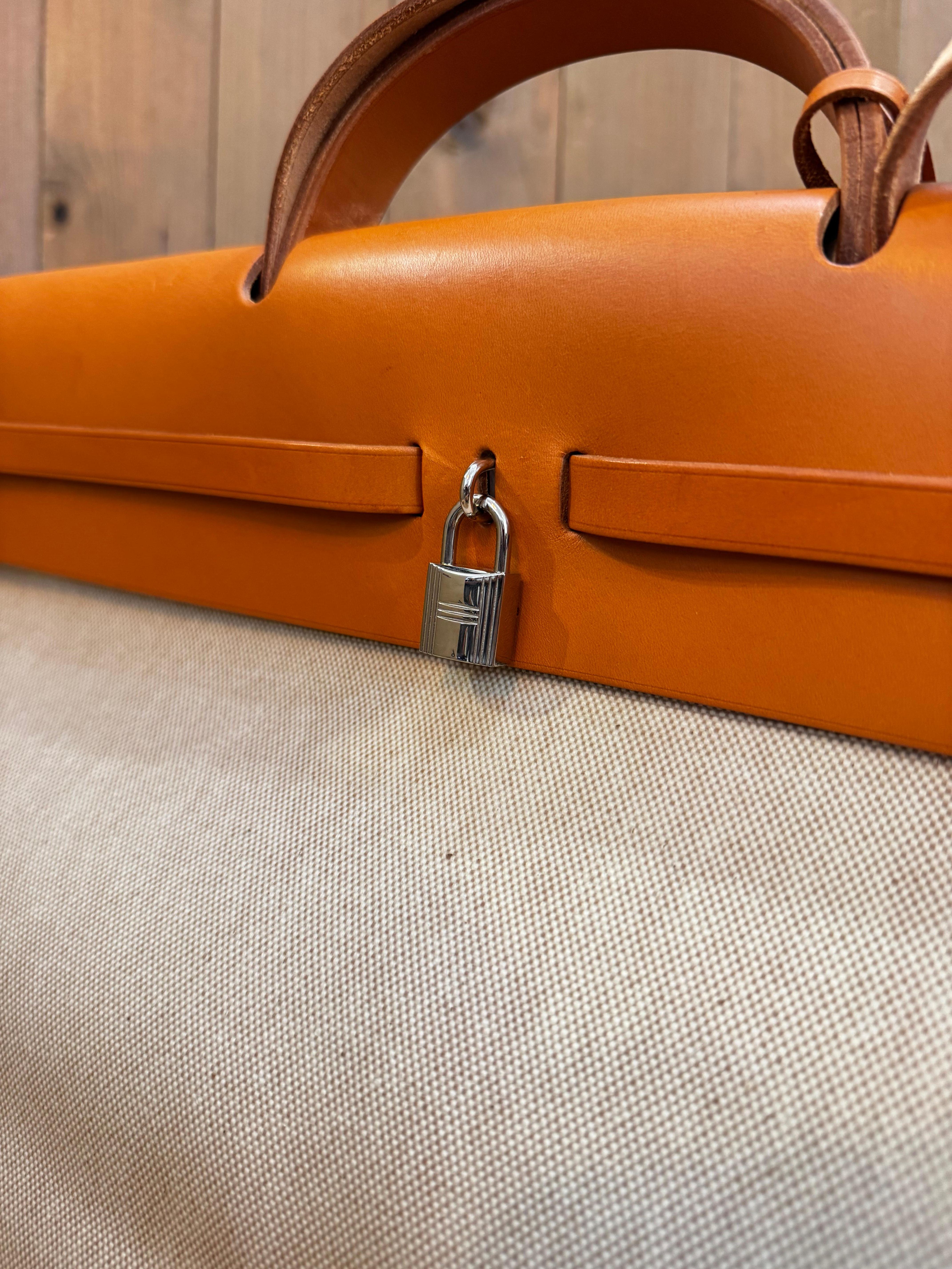 Vintage HERMES Herbag Beige Off-white 2 in 1 Toile Reisetasche GM 50 im Angebot 7