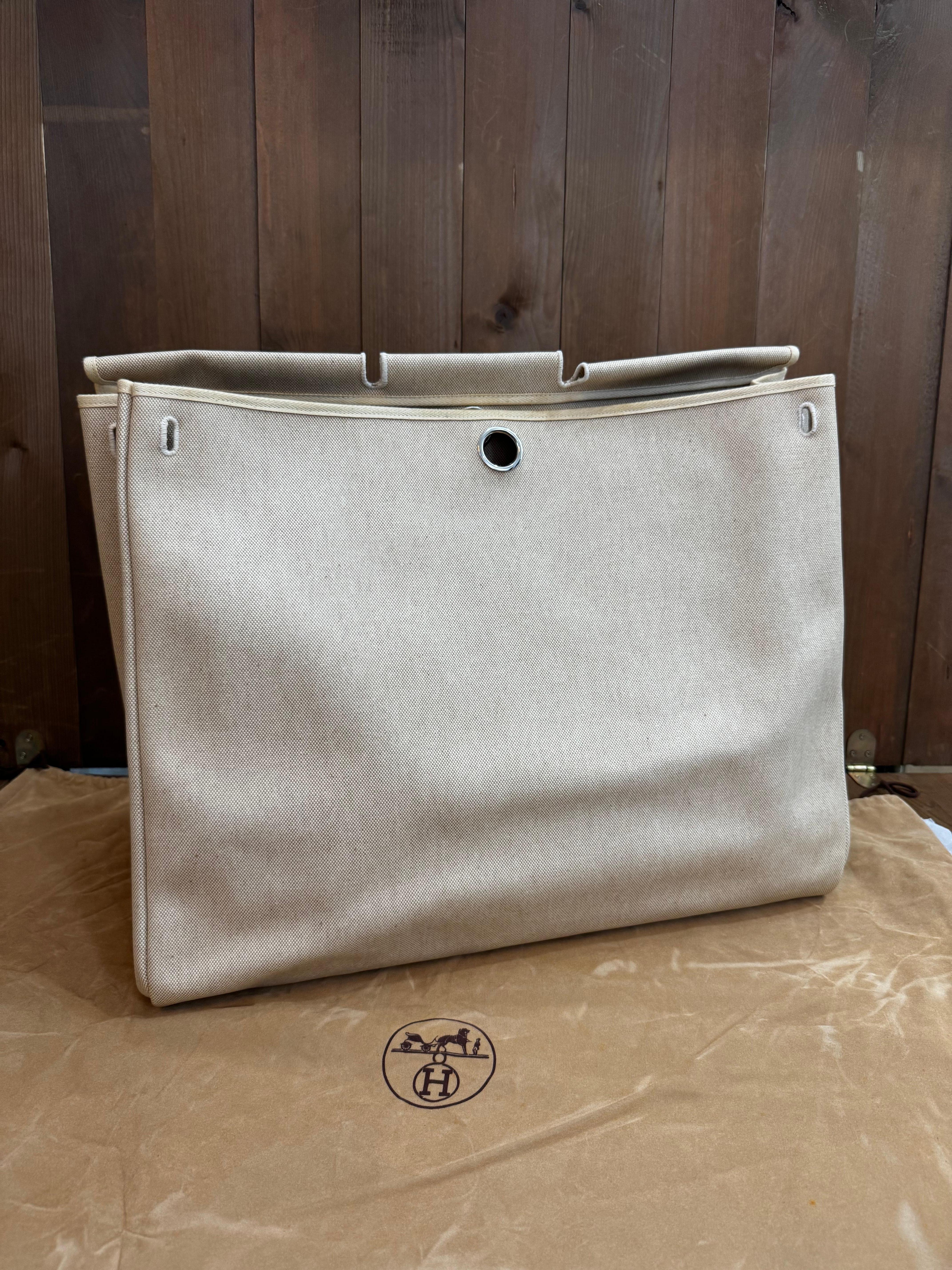 Vintage HERMES Herbag Beige Off-white 2 in 1 Toile Reisetasche GM 50 im Angebot 8