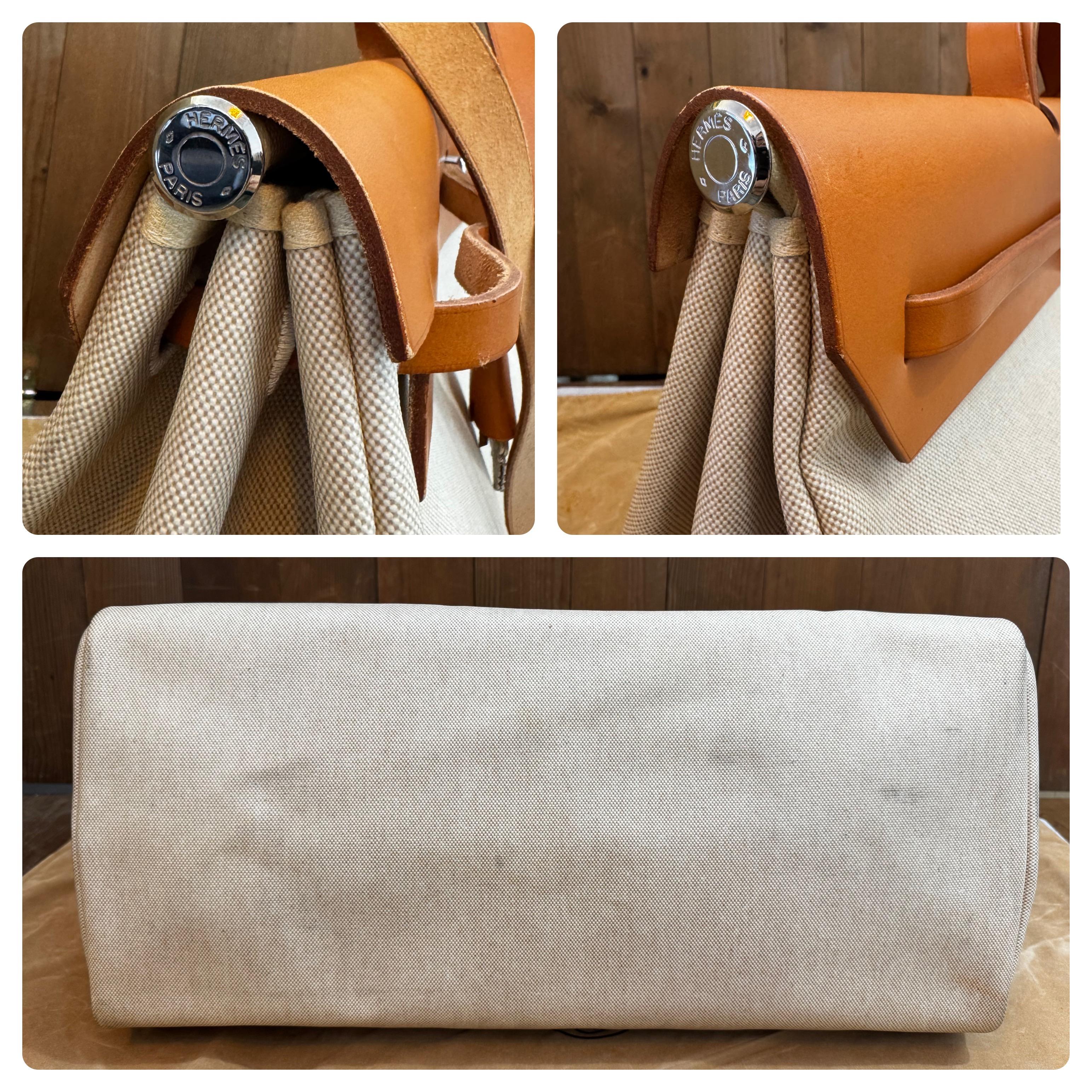 Vintage HERMES Herbag Beige Off-white 2 in 1 Toile Reisetasche GM 50 im Angebot 1