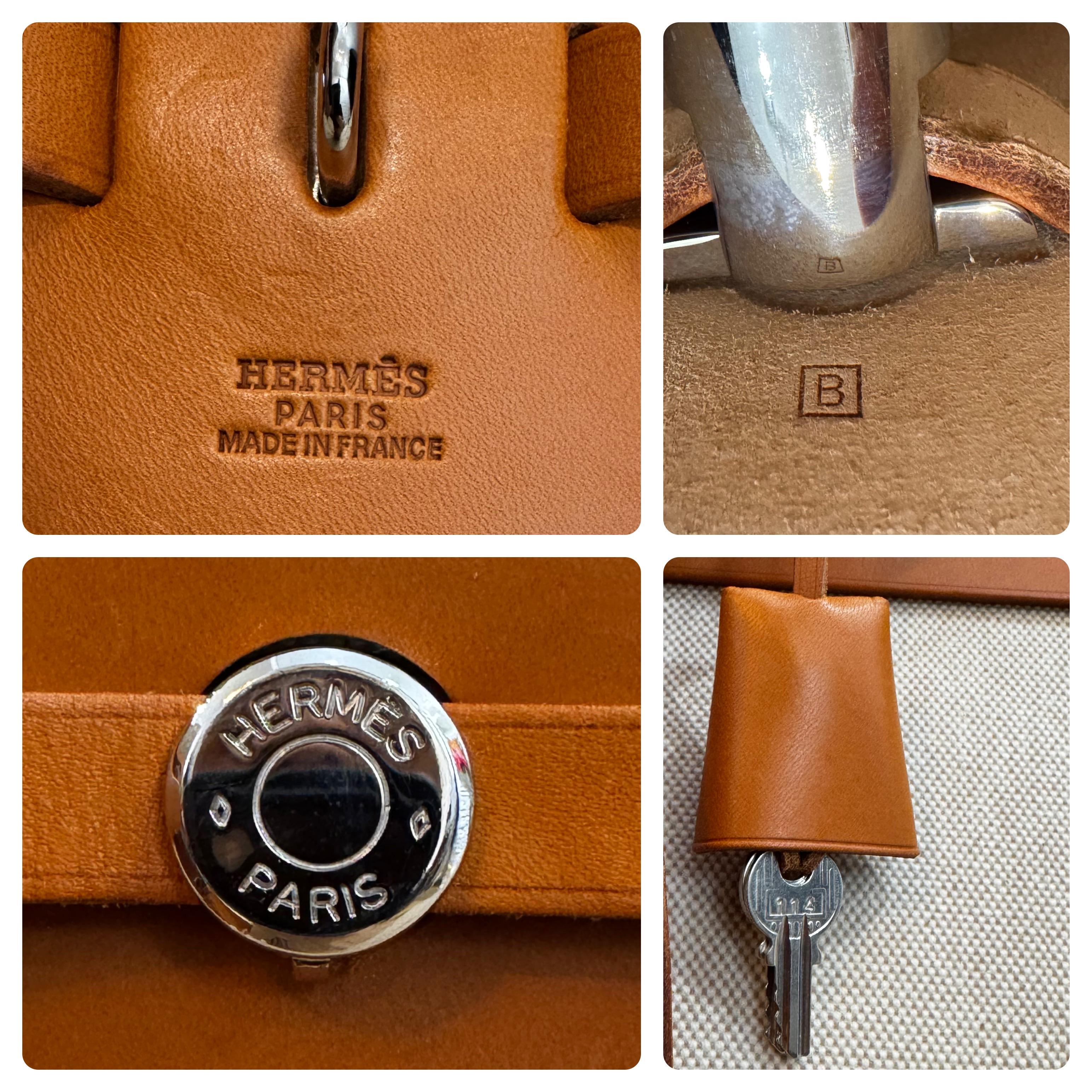 Vintage HERMES Herbag Beige Off-white 2 in 1 Toile Reisetasche GM 50 im Angebot 2