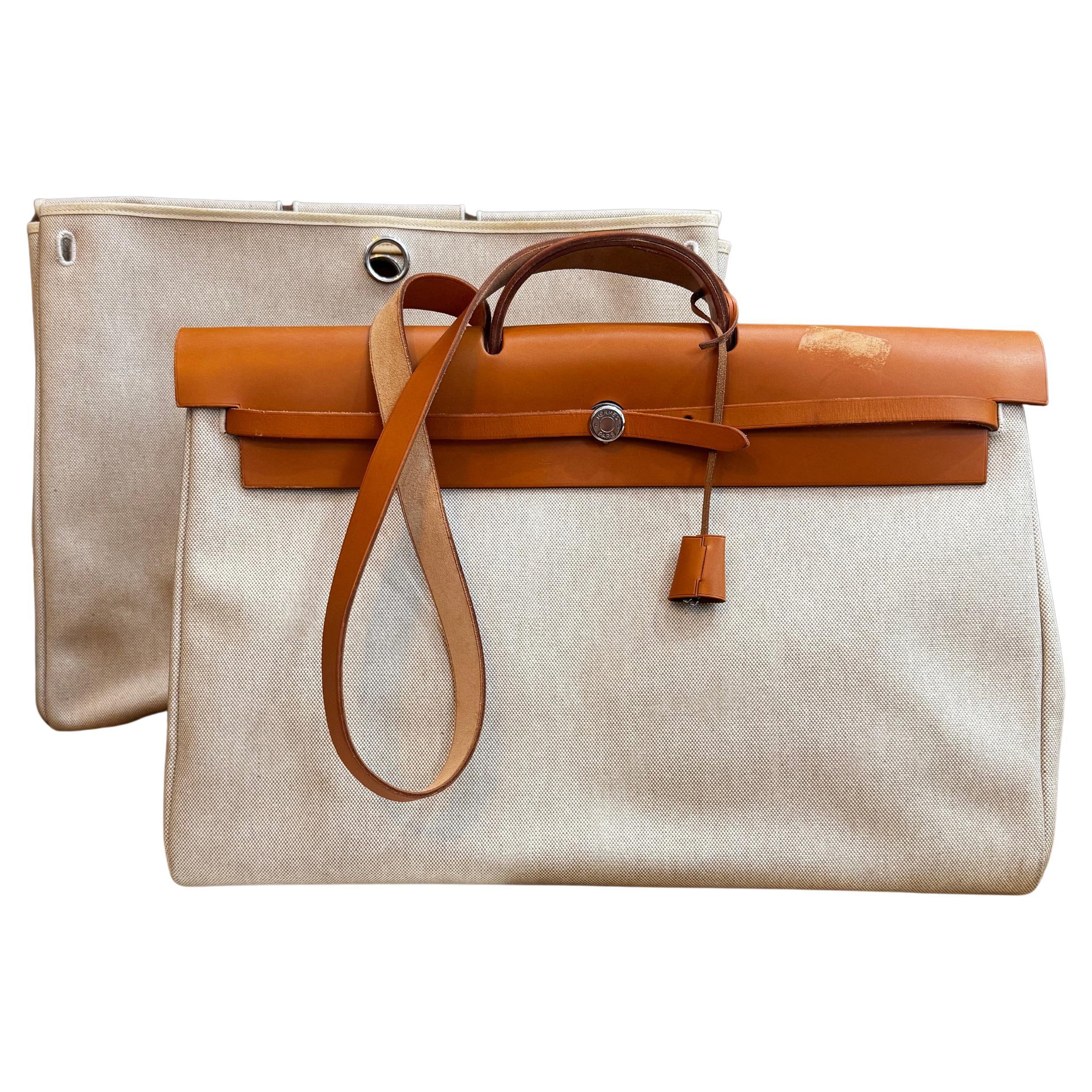 Vintage HERMES Herbag Beige Off-white 2 in 1 Toile Reisetasche GM 50 im Angebot