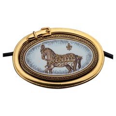 Vintage HERMES Horse Enamel Pendant