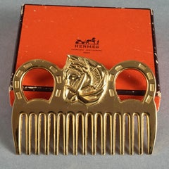 Vintage HERMES Horse Motif Gold Tone Comb