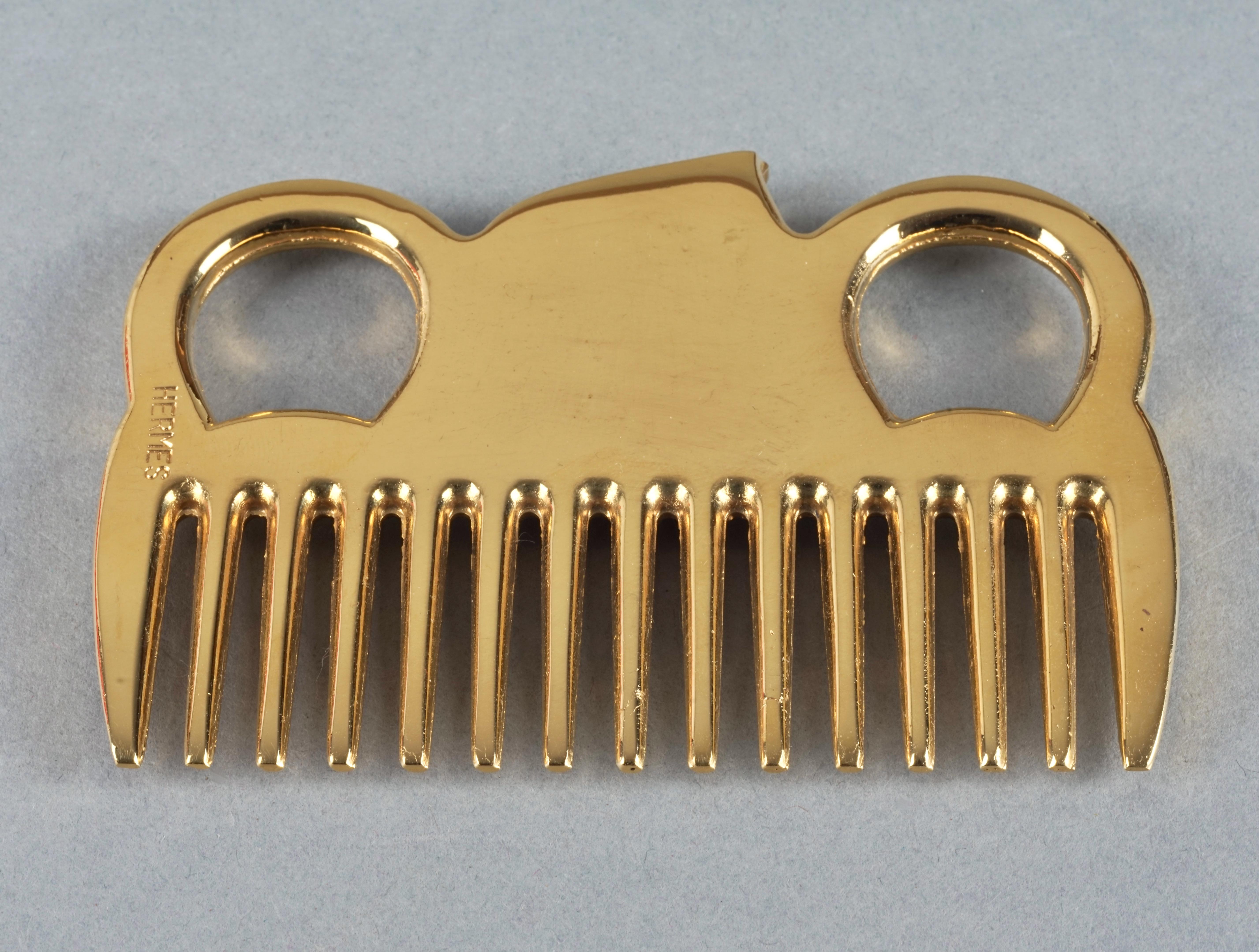 Vintage HERMES Horse Motif Gold Tone Comb  3