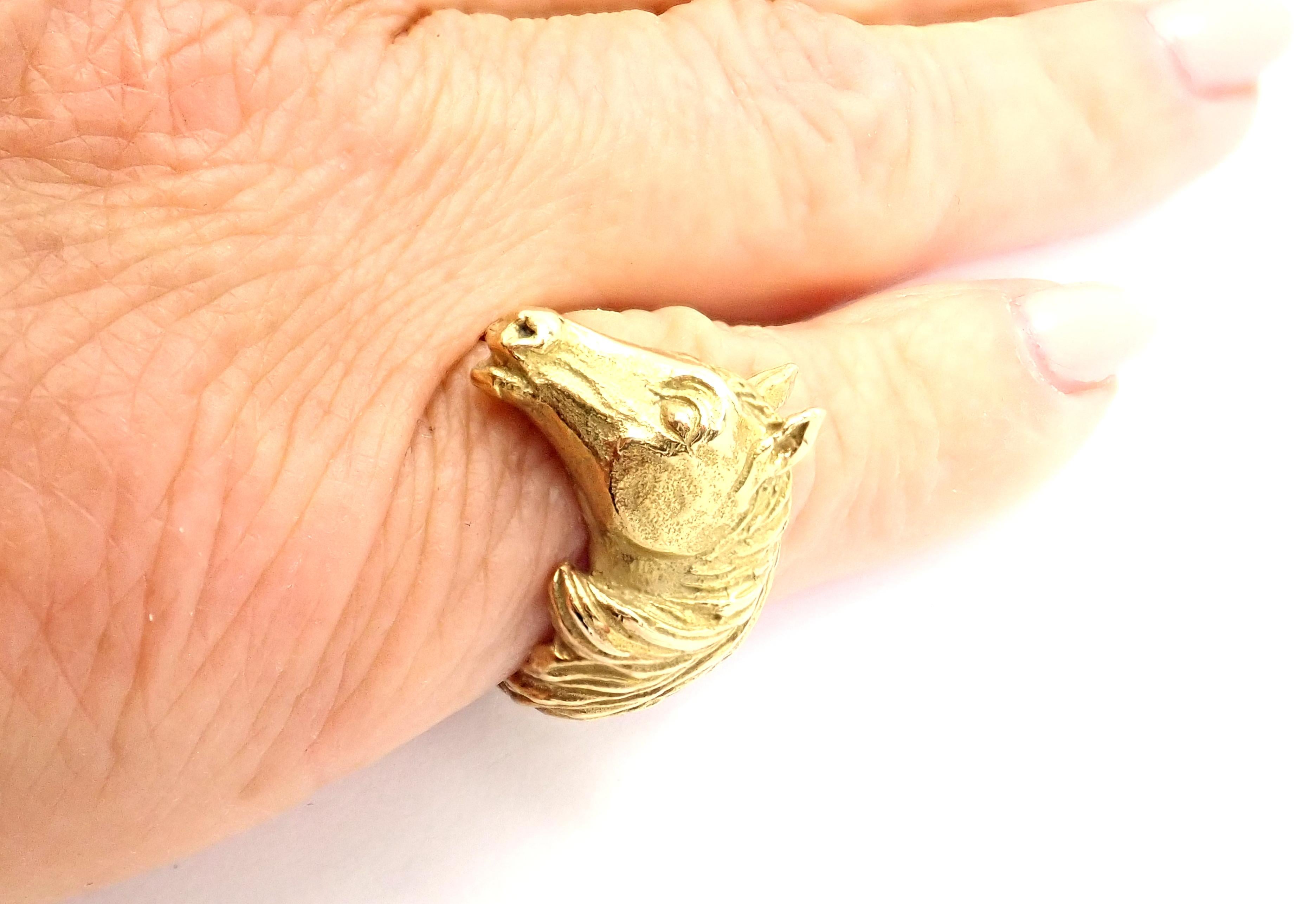Vintage Hermes Horse Yellow Gold Band Ring For Sale 3