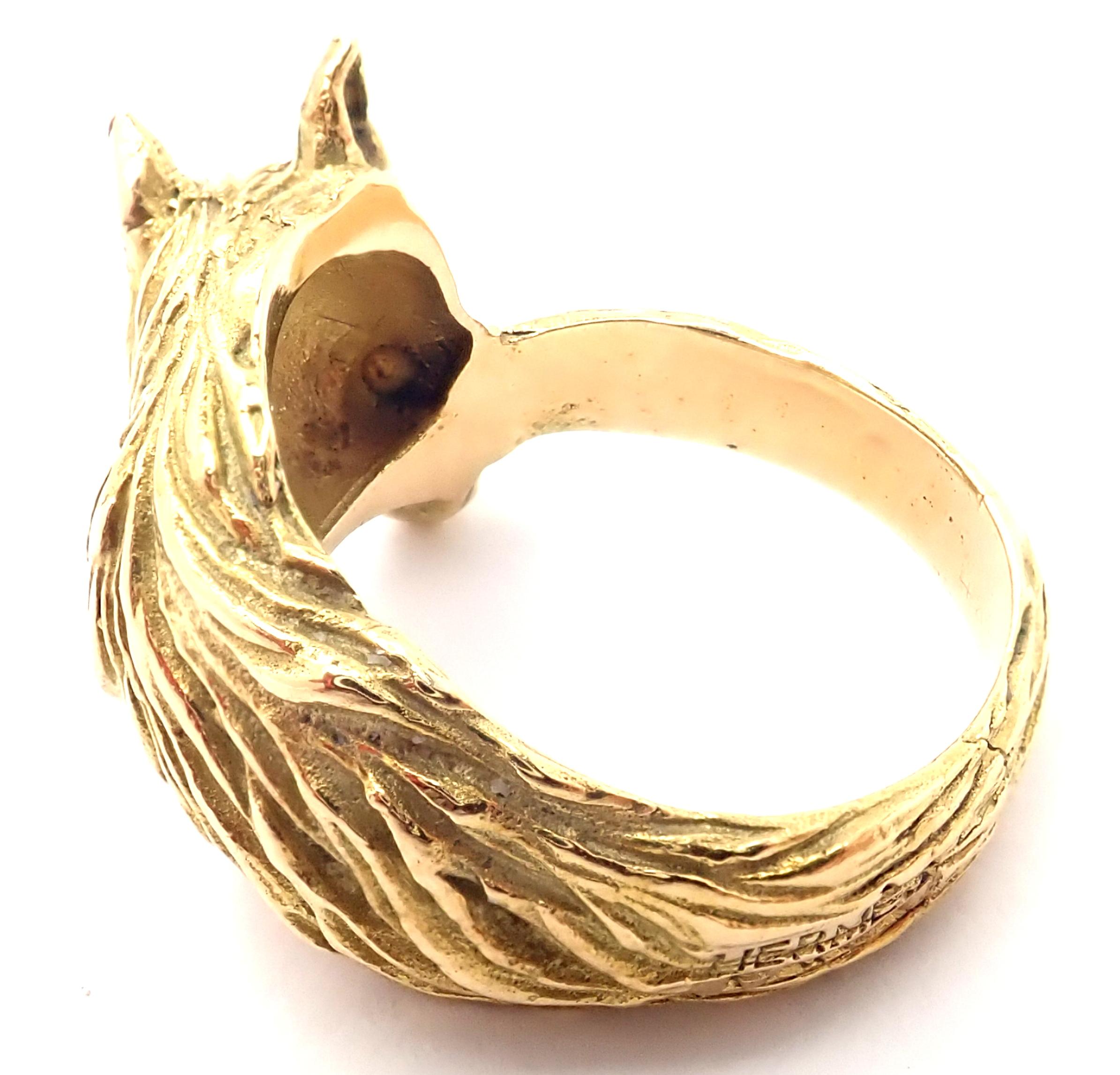 Women's or Men's Vintage Hermes Horse Yellow Gold Band Ring For Sale