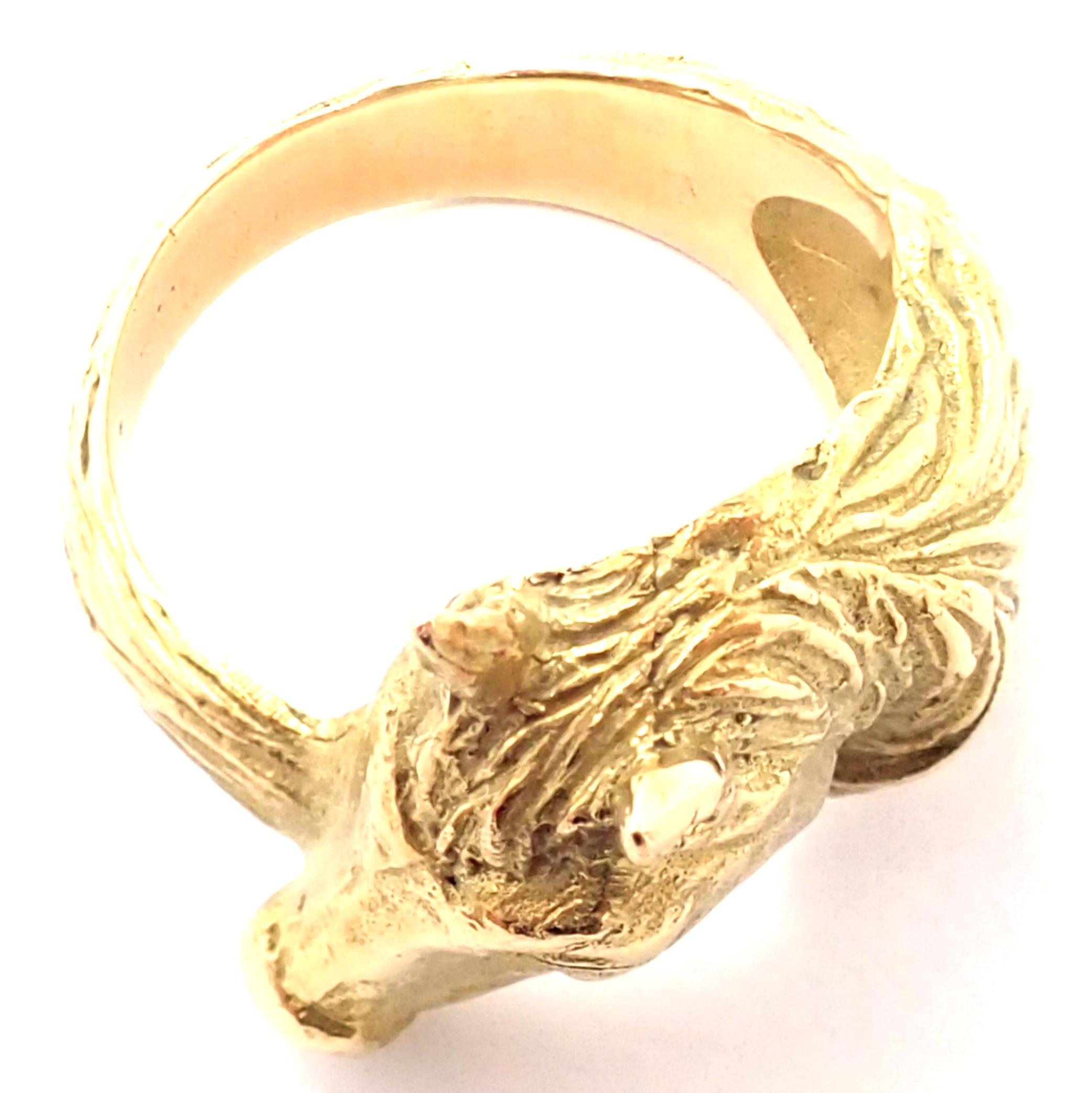 Vintage Hermes Horse Yellow Gold Band Ring For Sale 1