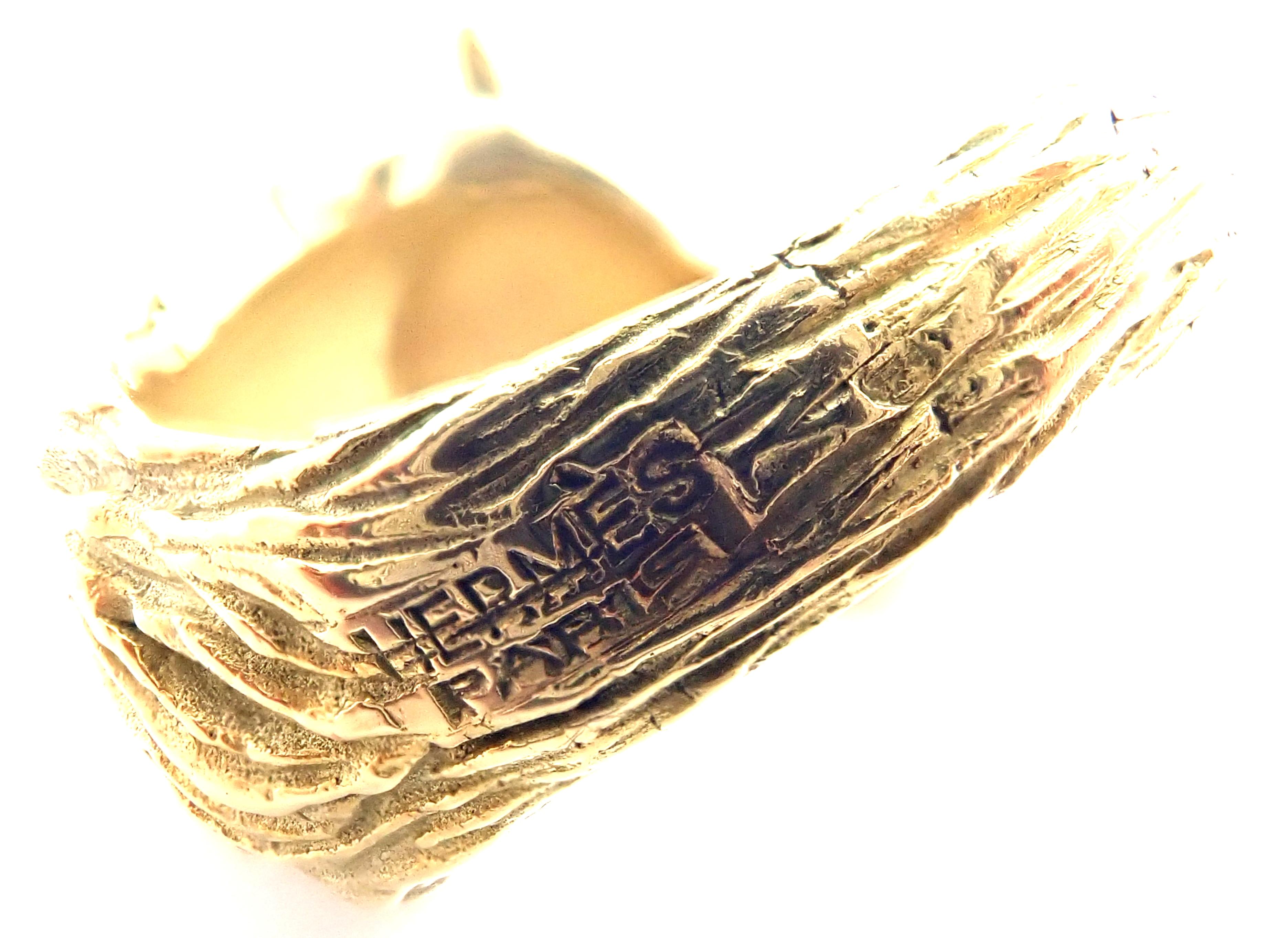 Vintage Hermes Horse Yellow Gold Band Ring For Sale 2