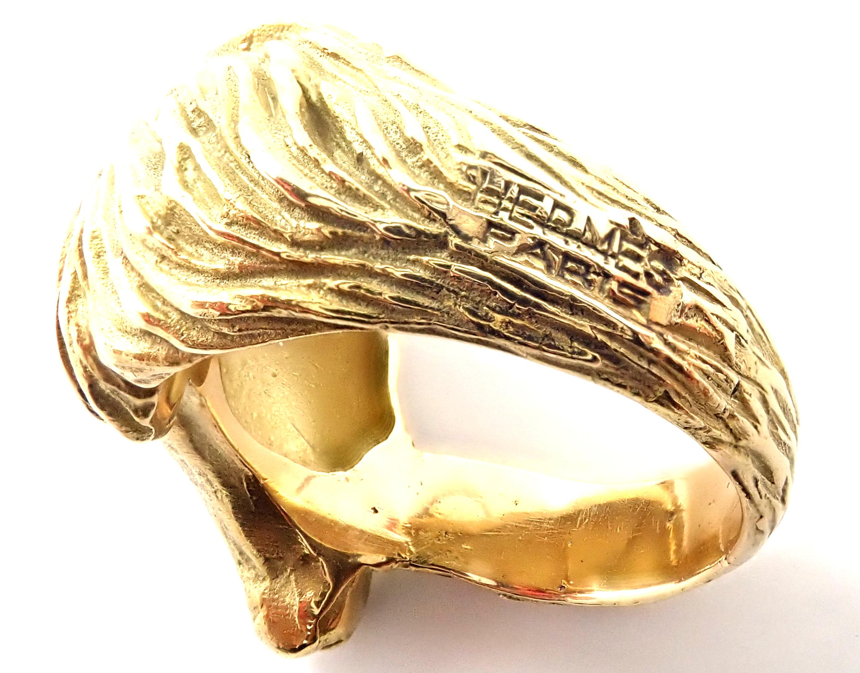 Vintage Hermes Horse Yellow Gold Band Ring For Sale 3