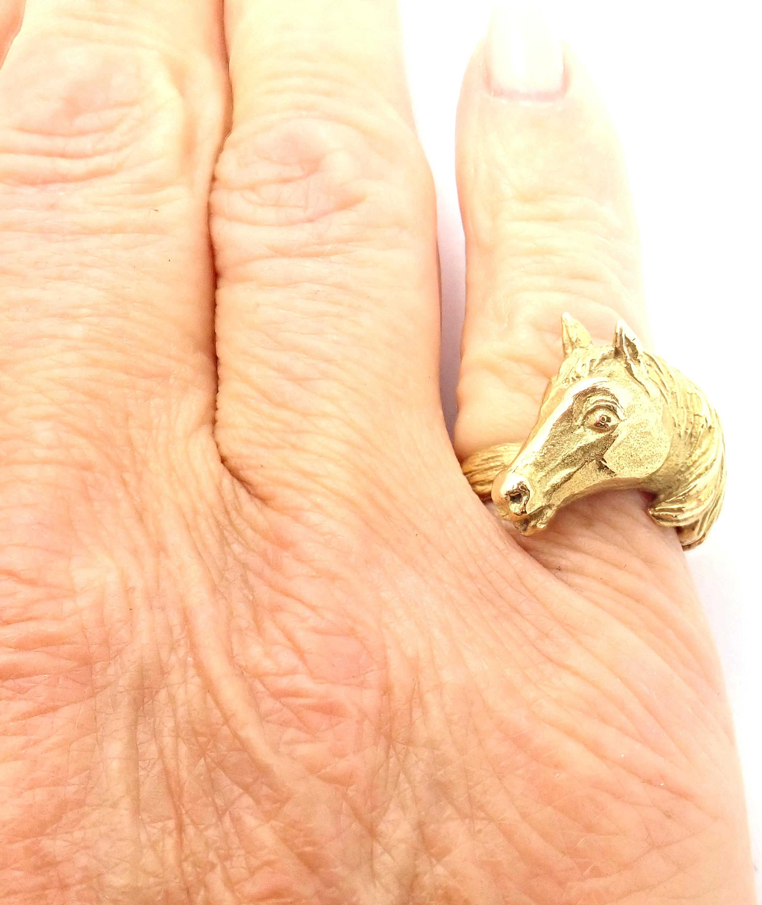 Vintage Hermes Horse Yellow Gold Band Ring For Sale 4