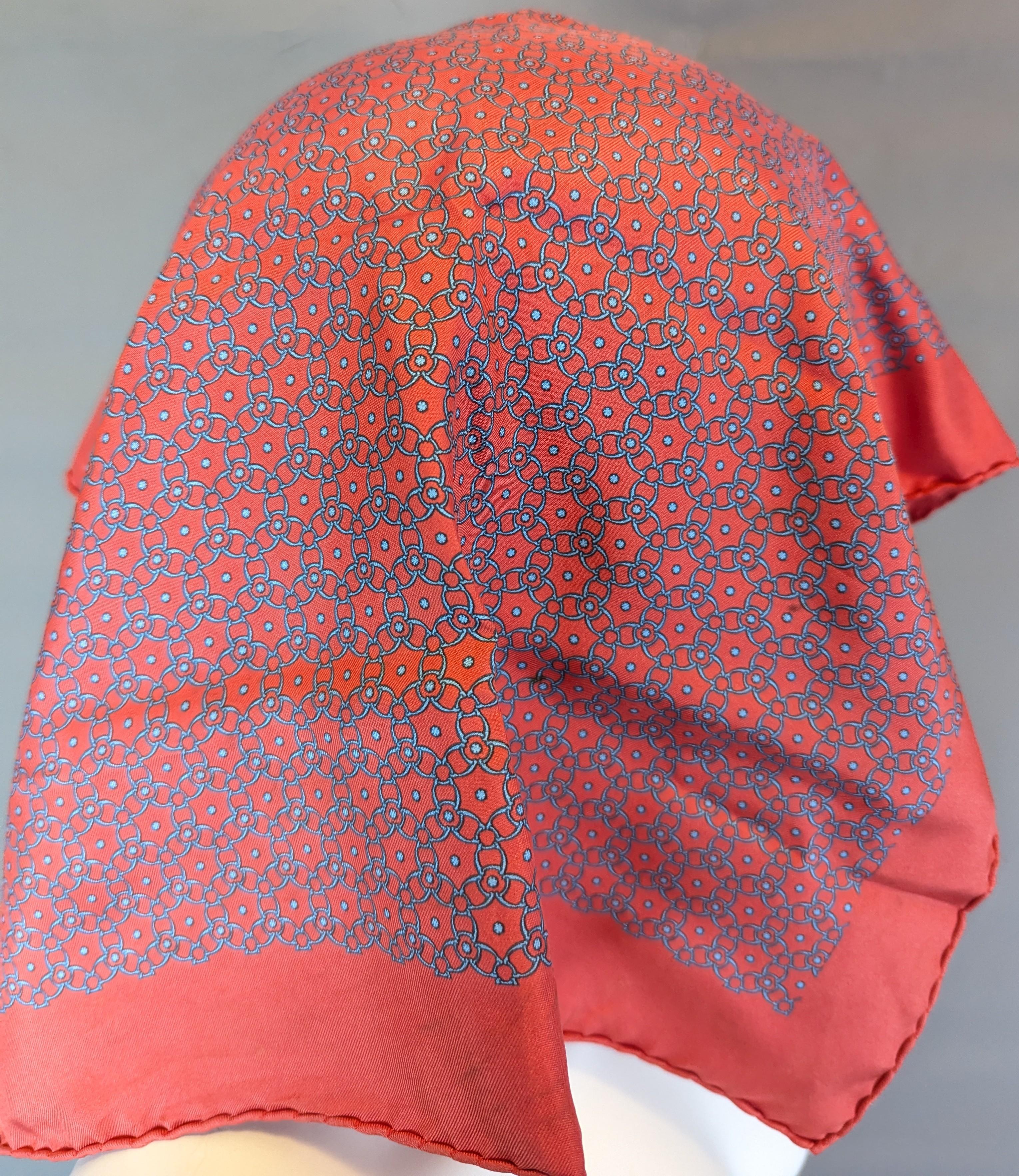 Vintage Hermes Horseshoes silk pocket square, boxed For Sale 5