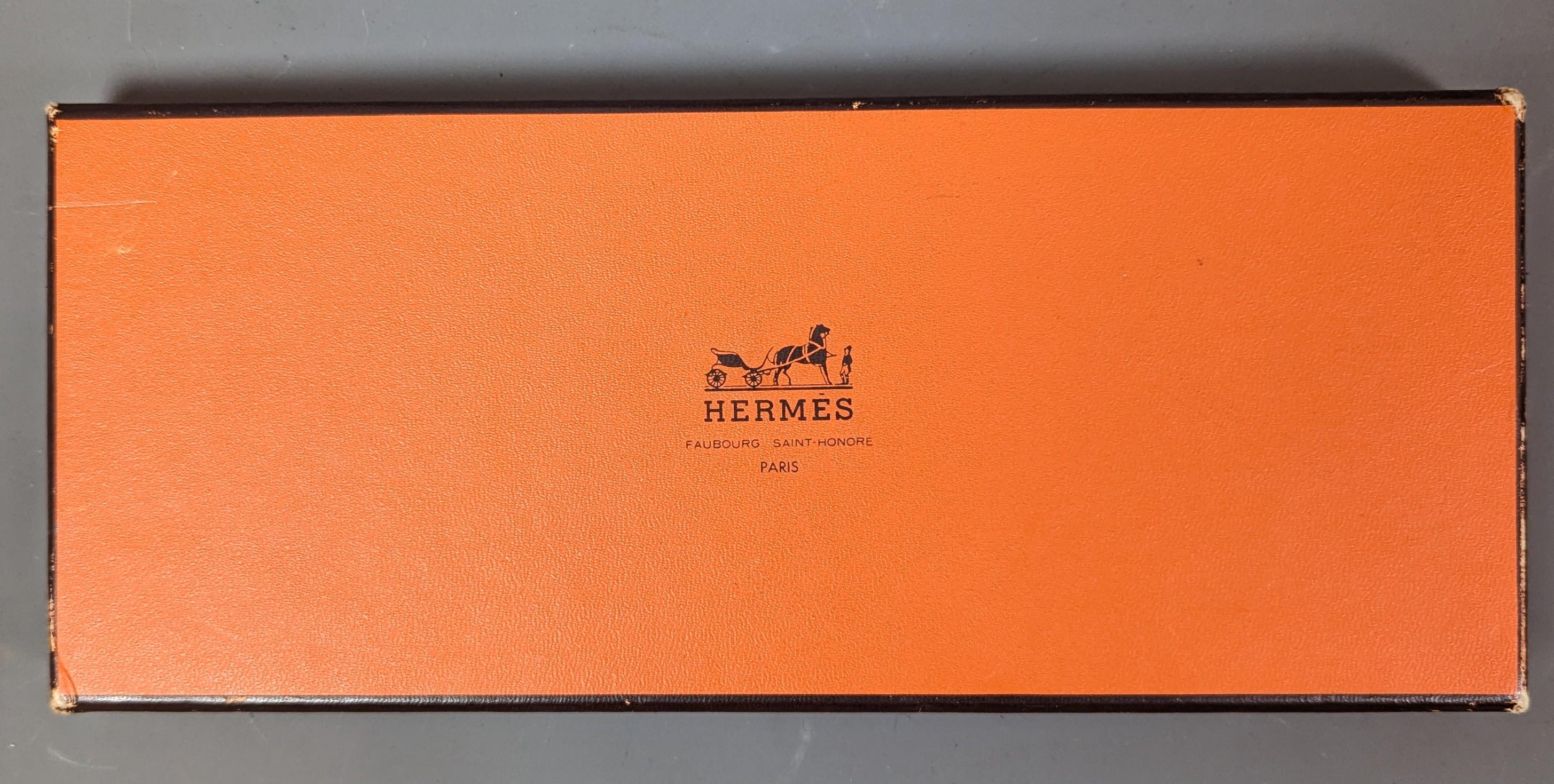 Orange Vintage Hermes Horseshoes silk pocket square, boxed For Sale