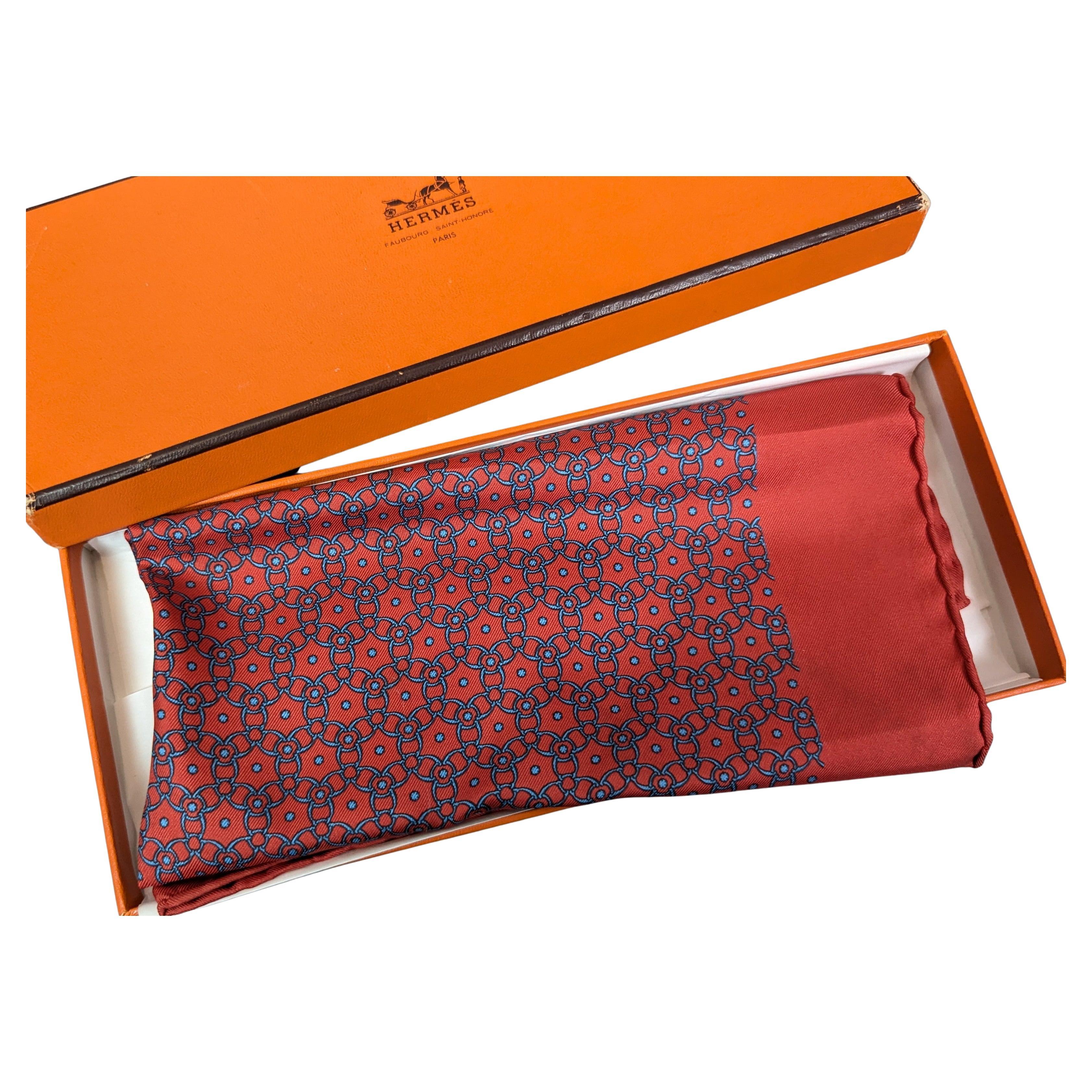 Vintage Hermes Horseshoes silk pocket square, boxed