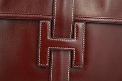 Vintage Hermes Jige GM  Clutch in Burgundy box Leather.