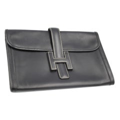Vintage Hermes Jige MM Clutch in Black Leather