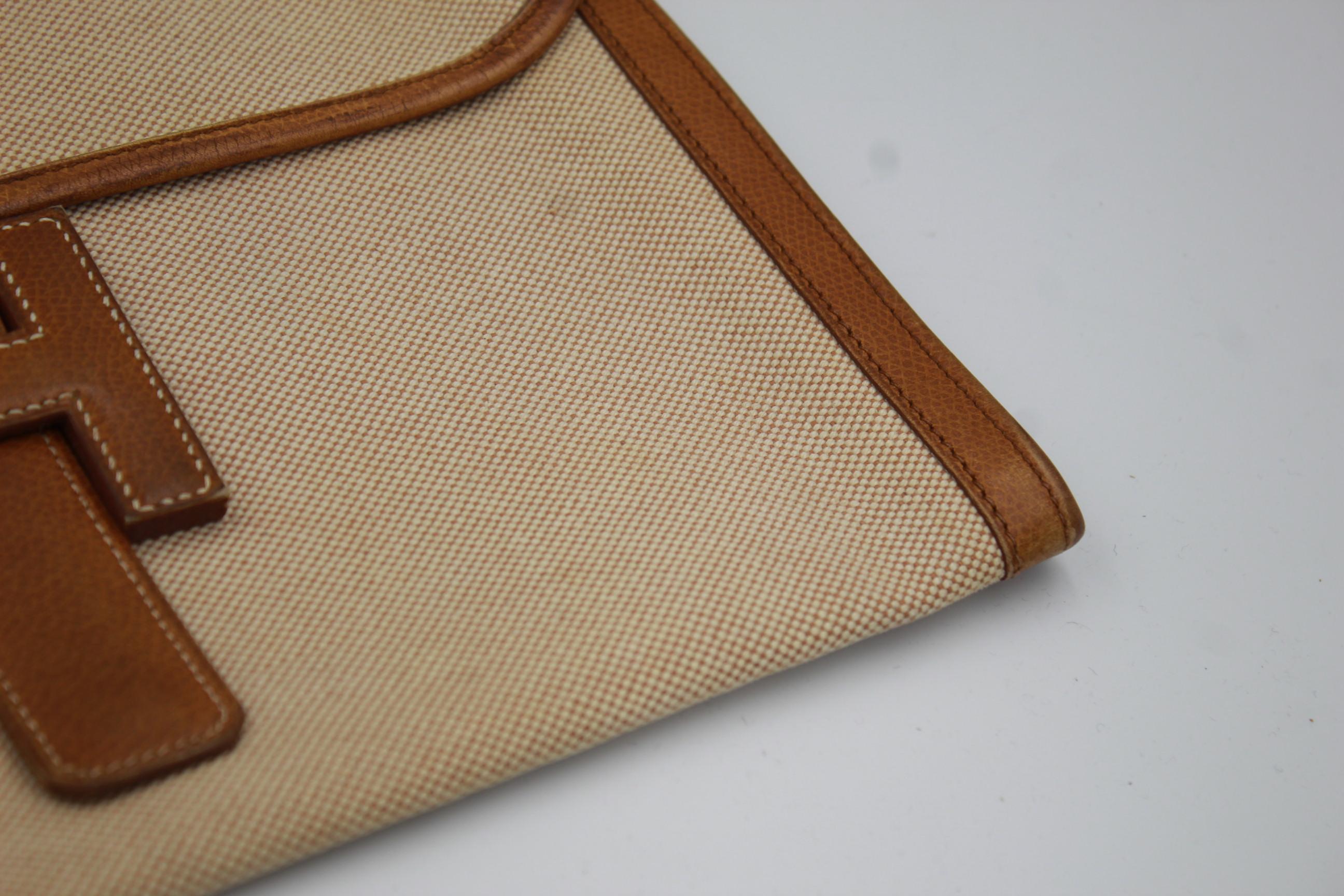 Women's or Men's Vintage Hermes Jige MM Clutch in Canvas and Leather.